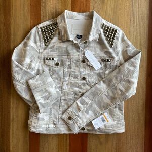 NWT custom studded Sanctuary Denim jacket military camo jean jacket punk jacket